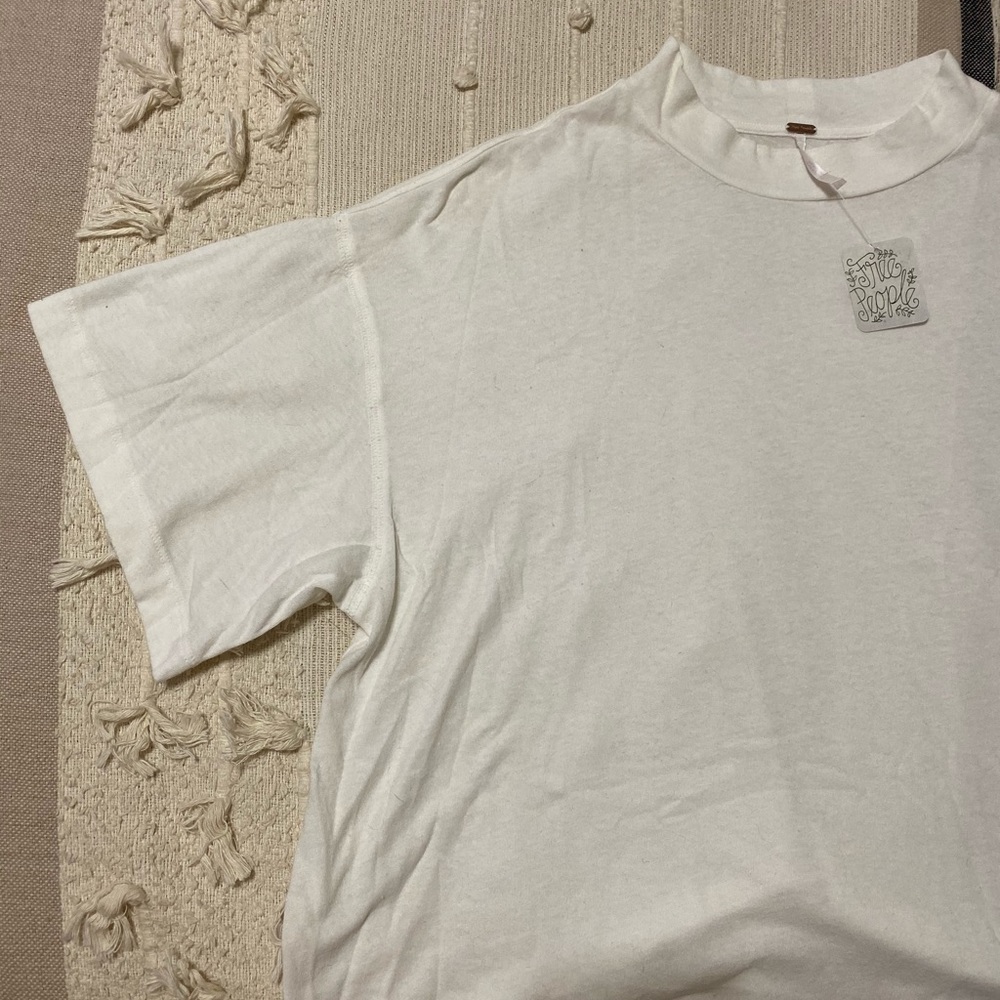 NWT FREE PEOPLE WHITE BOXY MOCK NECK SHIRT